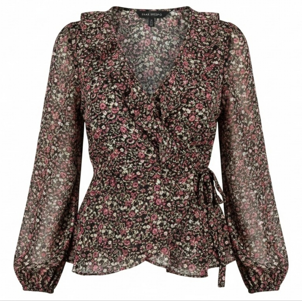 MAX STUDIO floral ruffled wrap top blouse bohemian dainty